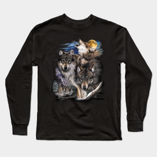 Howling Wolves in full moon Long Sleeve T-Shirt